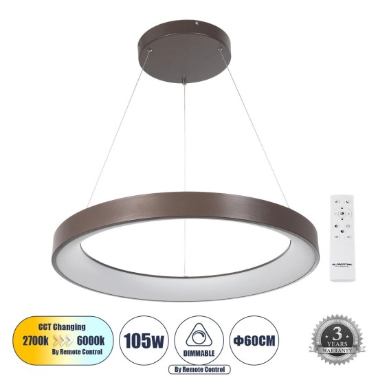 GLOBOSTAR® SALEM 61248 Μοντέρνο Κρεμαστό Φωτιστικό Οροφής LED 105W 12075lm 120° AC 220-240V IP20 Ρυθμιζόμενο Λευκό CCT με Χειριστήριο από 2700K έως 6000K Dimmable - Lumileds SMD Chip - Καφέ Ματ - Μ60 x Π60 x Υ6cm - 3 Χρόνια Εγγύηση GLOBOSTAR® SALEM 61248 Μοντέρνο Κρεμαστό Φωτιστικό Οροφής LED 105W 12075lm 120° AC 220-240V IP20 Ρυθμιζόμενο Λευκό CCT με Χειριστήριο από 2700K έως 6000K Dimmable - Lumileds SMD Chip - Καφέ Ματ - Μ60 x Π60 x Υ6cm - 3 Χρόνια Εγγύηση