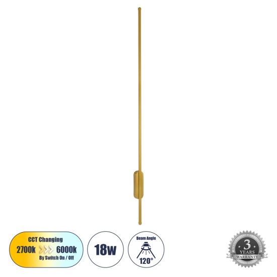 GLOBOSTAR® HARLEM 61336 Μοντέρνο Φωτιστικό Τοίχου - Απλίκα LED 18W 2160lm 120° AC 220-240V IP20 Ρυθμιζόμενο Λευκό CCT με On/Off 2700K/4500K/6000K - Lumileds SMD Chip - Χρυσό Βούρτσας - Μ5 x Π4 x Υ120cm - 3 Χρόνια Εγγύηση GLOBOSTAR® HARLEM 61336 Μοντέρνο Φωτιστικό Τοίχου - Απλίκα LED 18W 2160lm 120° AC 220-240V IP20 Ρυθμιζόμενο Λευκό CCT με On/Off 2700K/4500K/6000K - Lumileds SMD Chip - Χρυσό Βούρτσας - Μ5 x Π4 x Υ120cm - 3 Χρόνια Εγγύηση