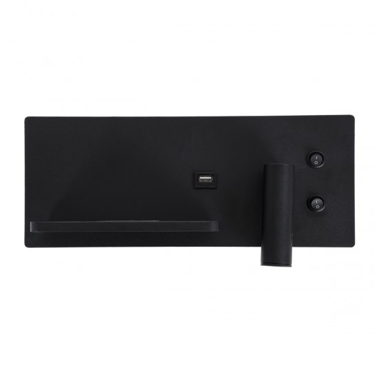 GLOBOSTAR® PALADIN 61351 Μοντέρνο Φωτιστικό Τοίχου - Απλίκα Ξενοδοχείου Reading Light με Φορτιστή USB 3A & Wireless 20W LED 6W 720lm 36° & 360° AC 220-240V IP20 Φυσικό Λευκό 4500K - Bridgelux COB Chip & TÜV SÜD Driver - Μαύρο Ματ - Μ30 x Π11 x