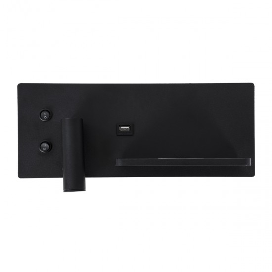 GLOBOSTAR® PALADIN 61352 Μοντέρνο Φωτιστικό Τοίχου - Απλίκα Ξενοδοχείου Reading Light με Φορτιστή USB 3A & Wireless 20W LED 6W 720lm 36° & 360° AC 220-240V IP20 Φυσικό Λευκό 4500K - Bridgelux COB Chip & TÜV SÜD Driver - Μαύρο Ματ - Μ30 x Π11 x