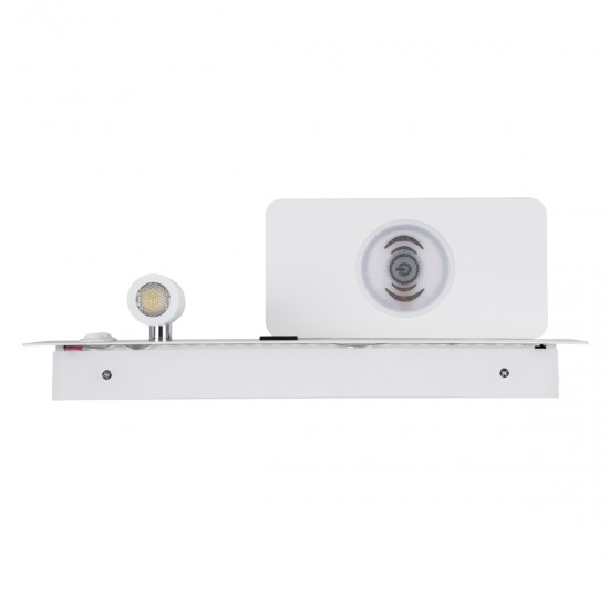 GLOBOSTAR® PALADIN 61353 Μοντέρνο Φωτιστικό Τοίχου - Απλίκα Ξενοδοχείου Reading Light με Φορτιστή USB 3A & Wireless 20W LED 6W 720lm 36° & 360° AC 220-240V IP20 Φυσικό Λευκό 4500K - Bridgelux COB Chip & TÜV SÜD Driver - Λευκό Ματ - Μ30 x Π11 x