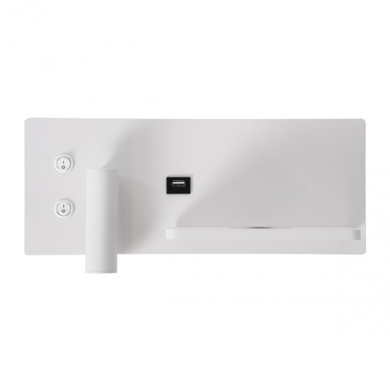 GLOBOSTAR® PALADIN 61354 Μοντέρνο Φωτιστικό Τοίχου - Απλίκα Ξενοδοχείου Reading Light με Φορτιστή USB 3A & Wireless 20W LED 6W 720lm 36° & 360° AC 220-240V IP20 Φυσικό Λευκό 4500K - Bridgelux COB Chip & TÜV SÜD Driver - Λευκό Ματ - Μ30 x Π11 x