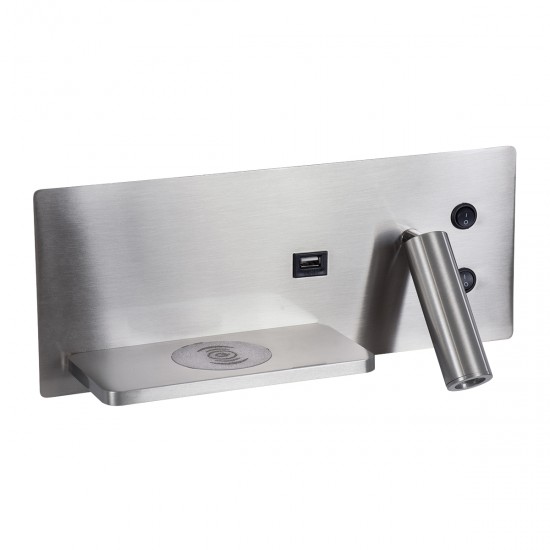 GLOBOSTAR® PALADIN 61355 Μοντέρνο Φωτιστικό Τοίχου - Απλίκα Ξενοδοχείου Reading Light με Φορτιστή USB 3A & Wireless 20W LED 6W 720lm 36° & 360° AC 220-240V IP20 Φυσικό Λευκό 4500K - Bridgelux COB Chip & TÜV SÜD Driver - Νίκελ Βούρτσας - Μ30 x GLOBOSTAR® PALADIN 61355 Μοντέρνο Φωτιστικό Τοίχου - Απλίκα Ξενοδοχείου Reading Light με Φορτιστή USB 3A & Wireless 20W LED 6W 720lm 36° & 360° AC 220-240V IP20 Φυσικό Λευκό 4500K - Bridgelux COB Chip & TÜV SÜD Driver - Νίκελ Βούρτσας - Μ30 x