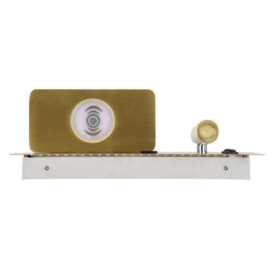 GLOBOSTAR® PALADIN 61358 Μοντέρνο Φωτιστικό Τοίχου - Απλίκα Ξενοδοχείου Reading Light με Φορτιστή USB 3A & Wireless 20W LED 6W 720lm 36° & 360° AC 220-240V IP20 Φυσικό Λευκό 4500K - Bridgelux COB Chip & TÜV SÜD Driver - Χρυσό Βούρτσας - Μ30 x 