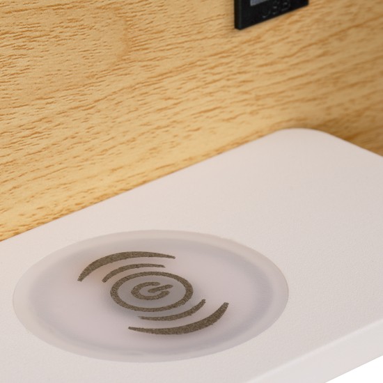 GLOBOSTAR® PALADIN 61359 Μοντέρνο Φωτιστικό Τοίχου - Απλίκα Ξενοδοχείου Reading Light με Φορτιστή USB 3A & Wireless 20W LED 6W 720lm 36° & 360° AC 220-240V IP20 Φυσικό Λευκό 4500K - Bridgelux COB Chip & TÜV SÜD Driver - Μπεζ & Λευκό - Μ30 