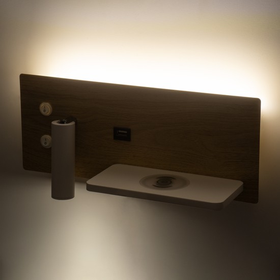 GLOBOSTAR® PALADIN 61360 Μοντέρνο Φωτιστικό Τοίχου - Απλίκα Ξενοδοχείου Reading Light με Φορτιστή USB 3A & Wireless 20W LED 6W 720lm 36° & 360° AC 220-240V IP20 Φυσικό Λευκό 4500K - Bridgelux COB Chip & TÜV SÜD Driver - Μπεζ & Λευκό - Μ30 