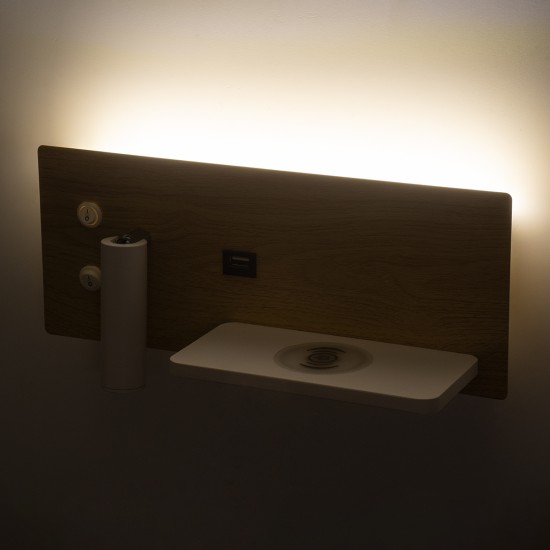 GLOBOSTAR® PALADIN 61360 Μοντέρνο Φωτιστικό Τοίχου - Απλίκα Ξενοδοχείου Reading Light με Φορτιστή USB 3A & Wireless 20W LED 6W 720lm 36° & 360° AC 220-240V IP20 Φυσικό Λευκό 4500K - Bridgelux COB Chip & TÜV SÜD Driver - Μπεζ & Λευκό - Μ30 