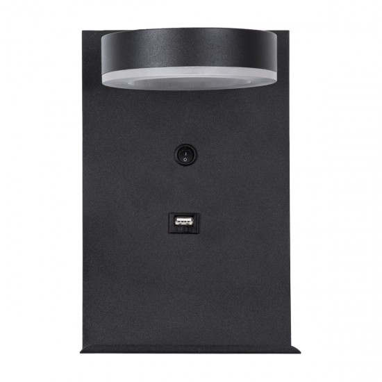 GLOBOSTAR® CROWN 61370 Μοντέρνο Φωτιστικό Τοίχου - Απλίκα Ξενοδοχείου Reading Light με Φορτιστή USB 3A LED 5W 550lm 120° AC 220-240V IP20 Φυσικό Λευκό 4500K - Bridgelux COB Chip & TÜV SÜD Driver - Μαύρο Ματ - Μ15 x Π15 x Υ23cm - 3 Χρόνια Εγγύηση