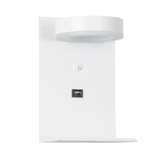 GLOBOSTAR® CROWN 61371 Μοντέρνο Φωτιστικό Τοίχου - Απλίκα Ξενοδοχείου Reading Light με Φορτιστή USB 3A LED 5W 550lm 120° AC 220-240V IP20 Φυσικό Λευκό 4500K - Bridgelux COB Chip & TÜV SÜD Driver - Λευκό Ματ - Μ15 x Π15 x Υ23cm - 3 Χρόνια Εγγύηση