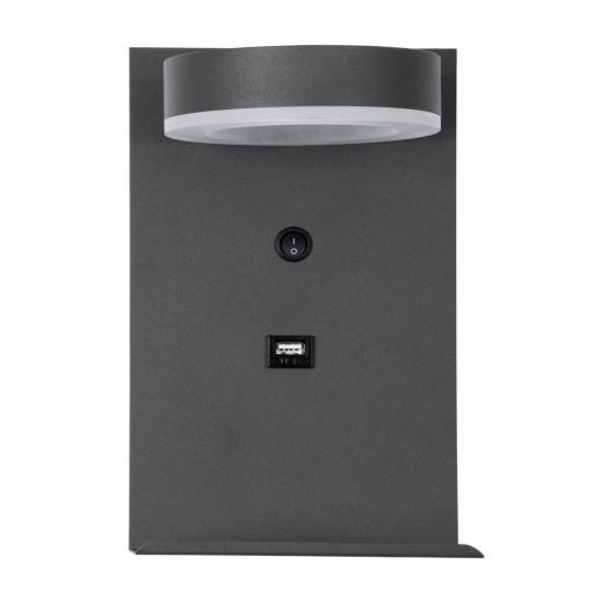 GLOBOSTAR® CROWN 61372 Μοντέρνο Φωτιστικό Τοίχου - Απλίκα Ξενοδοχείου Reading Light με Φορτιστή USB 3A LED 5W 550lm 120° AC 220-240V IP20 Φυσικό Λευκό 4500K - Bridgelux COB Chip & TÜV SÜD Driver - Γκρι Ανθρακί Ματ - Μ15 x Π15 x Υ23cm - 3 Χρόνια Εγγύησ
