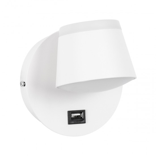 GLOBOSTAR® REGENCY 61374 Μοντέρνο Φωτιστικό Τοίχου - Απλίκα Ξενοδοχείου Reading Light με Φορτιστή USB 3A LED 8W 920lm 120° AC 220-240V IP20 Φυσικό Λευκό 4500K - Bridgelux SMD Chip & TÜV SÜD Driver - Λευκό Ματ - Μ12 x Π12 x Υ13cm - 3 Χρόνια Εγγύηση