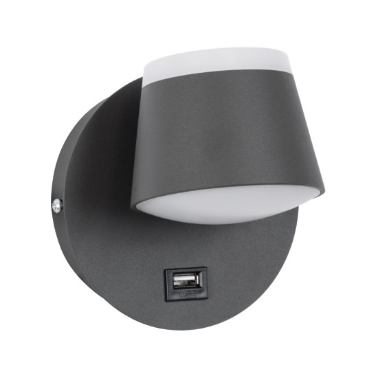 GLOBOSTAR® REGENCY 61375 Μοντέρνο Φωτιστικό Τοίχου - Απλίκα Ξενοδοχείου Reading Light με Φορτιστή USB 3A LED 8W 920lm 120° AC 220-240V IP20 Φυσικό Λευκό 4500K - Bridgelux SMD Chip & TÜV SÜD Driver - Γκρι Ανθρακί Ματ - Μ12 x Π12 x Υ13cm - 3 Χρόνια Εγγύ