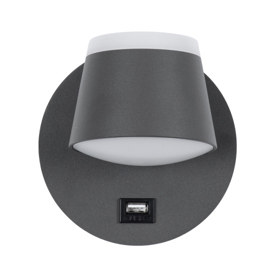 GLOBOSTAR® REGENCY 61375 Μοντέρνο Φωτιστικό Τοίχου - Απλίκα Ξενοδοχείου Reading Light με Φορτιστή USB 3A LED 8W 920lm 120° AC 220-240V IP20 Φυσικό Λευκό 4500K - Bridgelux SMD Chip & TÜV SÜD Driver - Γκρι Ανθρακί Ματ - Μ12 x Π12 x Υ13cm - 3 Χρόνια Εγγύ