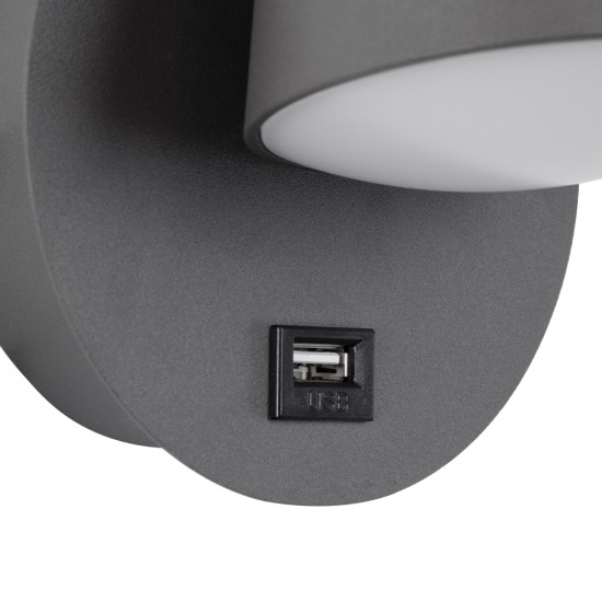GLOBOSTAR® REGENCY 61375 Μοντέρνο Φωτιστικό Τοίχου - Απλίκα Ξενοδοχείου Reading Light με Φορτιστή USB 3A LED 8W 920lm 120° AC 220-240V IP20 Φυσικό Λευκό 4500K - Bridgelux SMD Chip & TÜV SÜD Driver - Γκρι Ανθρακί Ματ - Μ12 x Π12 x Υ13cm - 3 Χρόνια Εγγύ