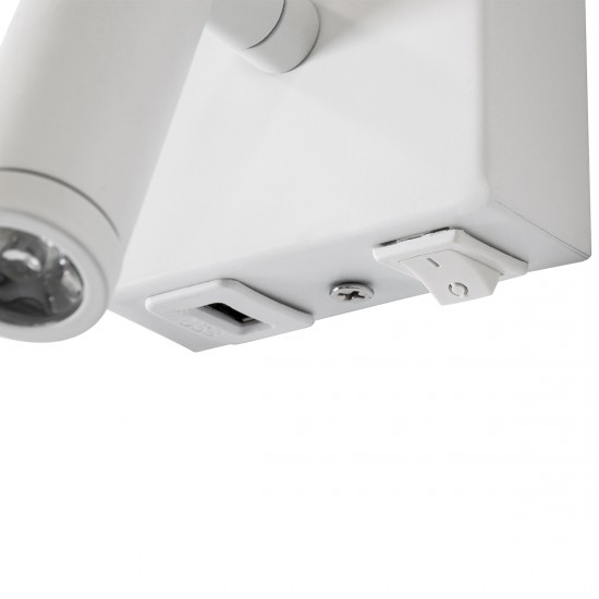 GLOBOSTAR® ROULETTE-R 61380 Μοντέρνο Φωτιστικό Τοίχου - Απλίκα Ξενοδοχείου Reading Light με Φορτιστή USB 3A & Ντουί 1 x E27 LED 3W 360lm 36° & 360° AC 220-240V IP20 Φυσικό Λευκό 4500K - Bridgelux COB Chip & TÜV SÜD Driver - Λευκό Ματ & Μπε GLOBOSTAR® ROULETTE-R 61380 Μοντέρνο Φωτιστικό Τοίχου - Απλίκα Ξενοδοχείου Reading Light με Φορτιστή USB 3A & Ντουί 1 x E27 LED 3W 360lm 36° & 360° AC 220-240V IP20 Φυσικό Λευκό 4500K - Bridgelux COB Chip & TÜV SÜD Driver - Λευκό Ματ & Μπε