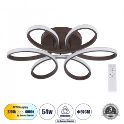 GLOBOSTAR® MARGARET 61402 Μοντέρνο Φωτιστικό Οροφής LED 54W 6210lm 360° AC 220-240V IP20 Ρυθμιζόμενο Λευκό CCT με Χειριστήριο από 2700K έως 6000K Dimmable - Lumileds SMD Chip - Καφέ Ματ - Μ57 x Π57 x Υ12cm - 3 Χρόνια Εγγύηση