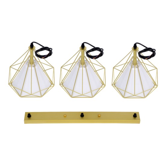 GLOBOSTAR® EIFFEL 61571 Vintage Κρεμαστό Φωτιστικό Οροφής με Ντουί 3 x E27 AC 220-240V IP20 - Χρυσό & Λευκό - Μ68 x Π25 x Υ130cm