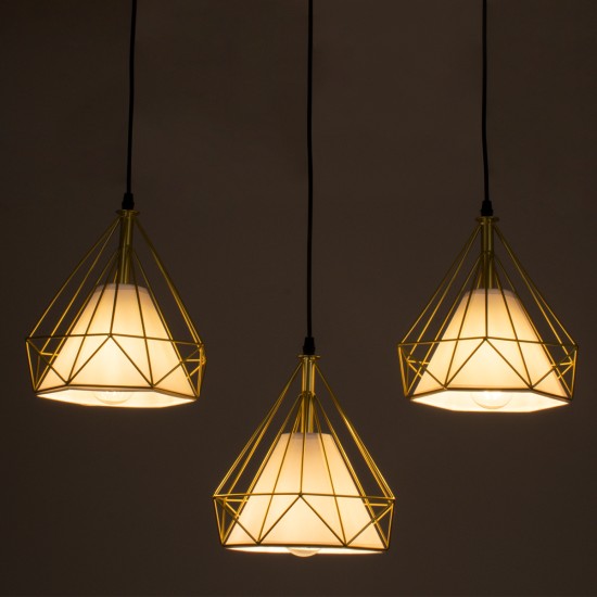 GLOBOSTAR® EIFFEL 61571 Vintage Κρεμαστό Φωτιστικό Οροφής με Ντουί 3 x E27 AC 220-240V IP20 - Χρυσό & Λευκό - Μ68 x Π25 x Υ130cm