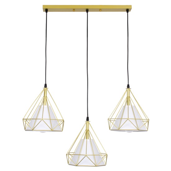 GLOBOSTAR® EIFFEL 61571 Vintage Κρεμαστό Φωτιστικό Οροφής με Ντουί 3 x E27 AC 220-240V IP20 - Χρυσό & Λευκό - Μ68 x Π25 x Υ130cm