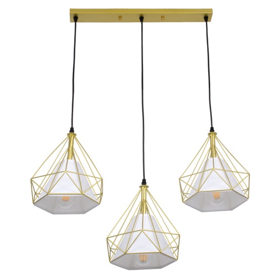 GLOBOSTAR® EIFFEL 61571 Vintage Κρεμαστό Φωτιστικό Οροφής με Ντουί 3 x E27 AC 220-240V IP20 - Χρυσό & Λευκό - Μ68 x Π25 x Υ130cm