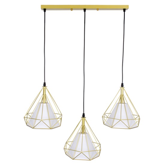 GLOBOSTAR® EIFFEL 61571 Vintage Κρεμαστό Φωτιστικό Οροφής με Ντουί 3 x E27 AC 220-240V IP20 - Χρυσό & Λευκό - Μ68 x Π25 x Υ130cm