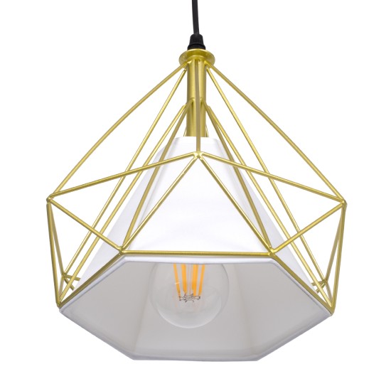 GLOBOSTAR® EIFFEL 61571 Vintage Κρεμαστό Φωτιστικό Οροφής με Ντουί 3 x E27 AC 220-240V IP20 - Χρυσό & Λευκό - Μ68 x Π25 x Υ130cm