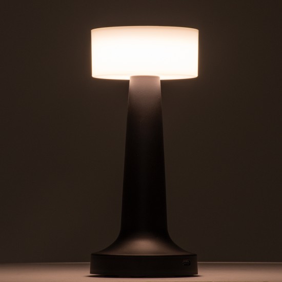 GloboStar® NANNA 76472 Επαναφορτιζόμενο Επιτραπέζιο Φωτιστικό Πορτατίφ LED 1.5W 105lm 120° DC 5V IP44 CCT Ultra Θερμό 1500K - Φυσικό Λευκό 4500K - Ψυχρό Λευκό 6000K Dimmable Μαύρο & Λευκό Πλαστικό - Μ9 x Π9 x Υ21cm - 2 Χρόνια Εγγύηση