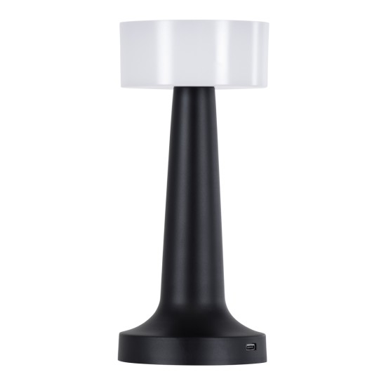 GloboStar® NANNA 76472 Επαναφορτιζόμενο Επιτραπέζιο Φωτιστικό Πορτατίφ LED 1.5W 105lm 120° DC 5V IP44 CCT Ultra Θερμό 1500K - Φυσικό Λευκό 4500K - Ψυχρό Λευκό 6000K Dimmable Μαύρο & Λευκό Πλαστικό - Μ9 x Π9 x Υ21cm - 2 Χρόνια Εγγύηση