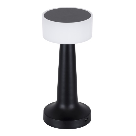 GloboStar® NANNA 76472 Επαναφορτιζόμενο Επιτραπέζιο Φωτιστικό Πορτατίφ LED 1.5W 105lm 120° DC 5V IP44 CCT Ultra Θερμό 1500K - Φυσικό Λευκό 4500K - Ψυχρό Λευκό 6000K Dimmable Μαύρο & Λευκό Πλαστικό - Μ9 x Π9 x Υ21cm - 2 Χρόνια Εγγύηση