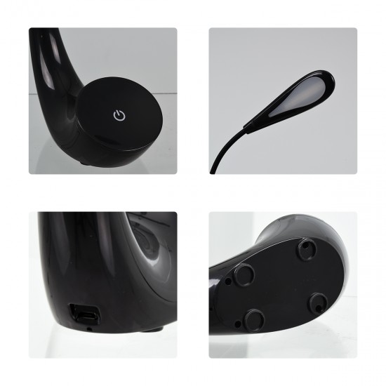 GLOBOSTAR® TEBLARO 76501 Μοντέρνο Επιτραπέζιο Φωτιστικό Γραφείου LED 2.8W 550lm 90° DC 5V με USB-C με Επαναφορτιζόμενη Μπαταρία Li-ion 3.7V 1x18650 1800mAh IP20 Φυσικό Λευκό 4500K - Sanan SMD Chip - Μαύρο - Μ15.5 x Π7.5 x Υ44.5cm - 2 Χρόνια Εγγύηση