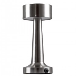 GloboStar® BELLA 76504 Επαναφορτιζόμενο Επιτραπέζιο Φωτιστικό Πορτατίφ LED 1.5W 105lm 120° DC 5V IP44 Θερμό Λευκό 2700K Dimmable Ασημί Αλουμίνιο - Μ9 x Π9 x Υ21cm - 2 Xρόνια Εγγύηση