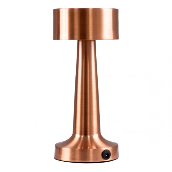 GloboStar® BELLA 76505 Επαναφορτιζόμενο Επιτραπέζιο Φωτιστικό Πορτατίφ LED 1.5W 105lm 120° DC 5V IP44 Θερμό Λευκό 2700K Dimmable Χάλκινο Αλουμίνιο - Μ9 x Π9 x Υ21cm - 2 Xρόνια Εγγύηση