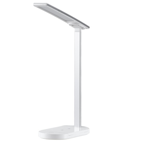 GLOBOSTAR® ONO 76531 Μοντέρνο Επιτραπέζιο Φωτιστικό Γραφείου με Ασύρματη Φόρτιση 10W 2A LED 5W 500lm 180° DC 5V με USB IP20 Ρυθμιζόμενο Λευκό CCT με Αφή 2700K/4500K/6000K Dimmable - Sanan SMD Chip - Λευκό - Μ25 x Π10.5 x Υ35.5cm - 2 Χρόνια Εγγύηση