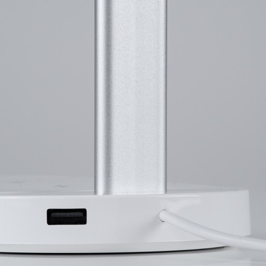 GLOBOSTAR® ONO 76531 Μοντέρνο Επιτραπέζιο Φωτιστικό Γραφείου με Ασύρματη Φόρτιση 10W 2A LED 5W 500lm 180° DC 5V με USB IP20 Ρυθμιζόμενο Λευκό CCT με Αφή 2700K/4500K/6000K Dimmable - Sanan SMD Chip - Λευκό - Μ25 x Π10.5 x Υ35.5cm - 2 Χρόνια Εγγύηση