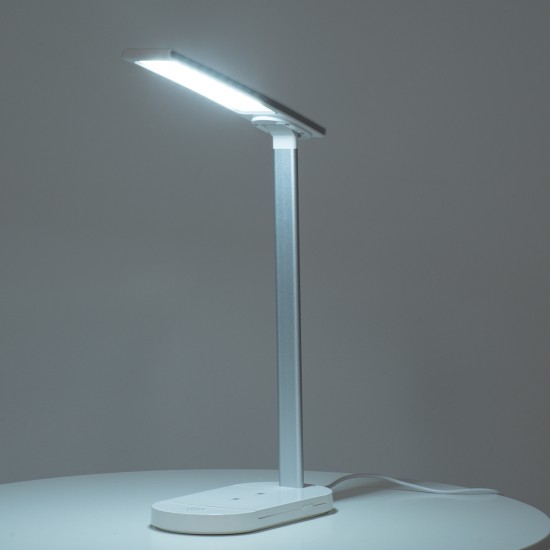 GLOBOSTAR® ONO 76531 Μοντέρνο Επιτραπέζιο Φωτιστικό Γραφείου με Ασύρματη Φόρτιση 10W 2A LED 5W 500lm 180° DC 5V με USB IP20 Ρυθμιζόμενο Λευκό CCT με Αφή 2700K/4500K/6000K Dimmable - Sanan SMD Chip - Λευκό - Μ25 x Π10.5 x Υ35.5cm - 2 Χρόνια Εγγύηση