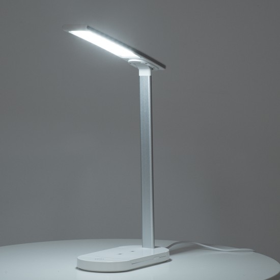 GLOBOSTAR® ONO 76531 Μοντέρνο Επιτραπέζιο Φωτιστικό Γραφείου με Ασύρματη Φόρτιση 10W 2A LED 5W 500lm 180° DC 5V με USB IP20 Ρυθμιζόμενο Λευκό CCT με Αφή 2700K/4500K/6000K Dimmable - Sanan SMD Chip - Λευκό - Μ25 x Π10.5 x Υ35.5cm - 2 Χρόνια Εγγύηση