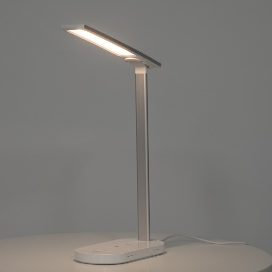 GLOBOSTAR® ONO 76531 Μοντέρνο Επιτραπέζιο Φωτιστικό Γραφείου με Ασύρματη Φόρτιση 10W 2A LED 5W 500lm 180° DC 5V με USB IP20 Ρυθμιζόμενο Λευκό CCT με Αφή 2700K/4500K/6000K Dimmable - Sanan SMD Chip - Λευκό - Μ25 x Π10.5 x Υ35.5cm - 2 Χρόνια Εγγύηση