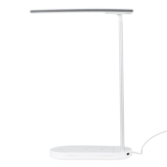 GLOBOSTAR® ONO 76531 Μοντέρνο Επιτραπέζιο Φωτιστικό Γραφείου με Ασύρματη Φόρτιση 10W 2A LED 5W 500lm 180° DC 5V με USB IP20 Ρυθμιζόμενο Λευκό CCT με Αφή 2700K/4500K/6000K Dimmable - Sanan SMD Chip - Λευκό - Μ25 x Π10.5 x Υ35.5cm - 2 Χρόνια Εγγύηση