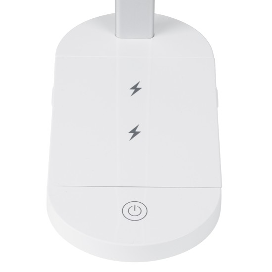 GLOBOSTAR® ONO 76531 Μοντέρνο Επιτραπέζιο Φωτιστικό Γραφείου με Ασύρματη Φόρτιση 10W 2A LED 5W 500lm 180° DC 5V με USB IP20 Ρυθμιζόμενο Λευκό CCT με Αφή 2700K/4500K/6000K Dimmable - Sanan SMD Chip - Λευκό - Μ25 x Π10.5 x Υ35.5cm - 2 Χρόνια Εγγύηση