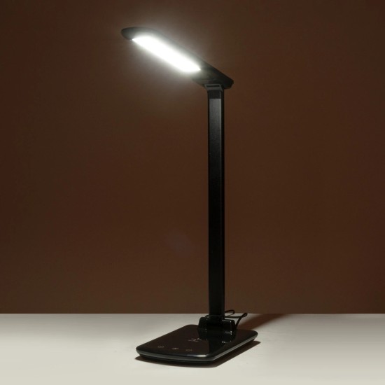 GLOBOSTAR® ONO 76533 Μοντέρνο Επιτραπέζιο Φωτιστικό Γραφείου με Ασύρματη Φόρτιση 10W 2A LED 3.5W 350lm 90° DC 5V με USB-C IP20 Ρυθμιζόμενο Λευκό CCT με Αφή 2700K/4500K/6000K Dimmable - Sanan SMD Chip - Μαύρο - Μ18 x Π12 x Υ36cm - 2 Χρόνια Εγγύηση