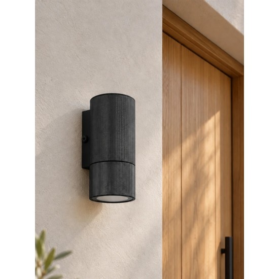 GLOBOSTAR® WALLY 77876 Μοντέρνο Φωτιστικό Τοίχου - Απλίκα με Ντουί 1 x GU10 AC 220-240V Αδιάβροχο IP65 - Μαύρο Ματ - Μ6.5 x Π9 x Υ13.5cm