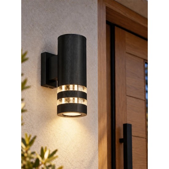 GLOBOSTAR® ORION 77886 Μοντέρνο Φωτιστικό Τοίχου - Απλίκα με Ντουί 1 x GU10 AC 220-240V Αδιάβροχο IP65 - Μαύρο Ματ - Μ9 x Π15.5 x Υ22cm