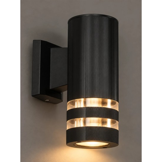GLOBOSTAR® ORION 77886 Μοντέρνο Φωτιστικό Τοίχου - Απλίκα με Ντουί 1 x GU10 AC 220-240V Αδιάβροχο IP65 - Μαύρο Ματ - Μ9 x Π15.5 x Υ22cm
