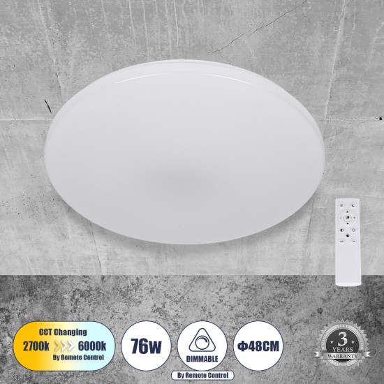 GLOBOSTAR® AVA 61017 Μοντέρνο Φωτιστικό Οροφής LED 76W 7600lm 120° AC 220-240V IP20 Ρυθμιζόμενο Λευκό CCT με Χειριστήριο από 2700K έως 6000K Dimmable - Lumileds SMD Chip - Λευκό Ματ - Μ48 x Π48 x Υ6.5cm - 3 Χρόνια Εγγύηση GLOBOSTAR® AVA 61017 Μοντέρνο Φωτιστικό Οροφής LED 76W 7600lm 120° AC 220-240V IP20 Ρυθμιζόμενο Λευκό CCT με Χειριστήριο από 2700K έως 6000K Dimmable - Lumileds SMD Chip - Λευκό Ματ - Μ48 x Π48 x Υ6.5cm - 3 Χρόνια Εγγύηση