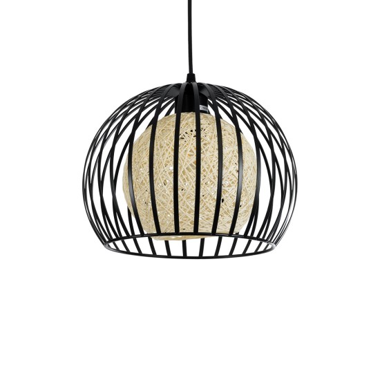 GLOBOSTAR® CARTER 00960 Μοντέρνο Κρεμαστό Φωτιστικό Οροφής με Ντουί 1 x E27 AC 220-240V IP20 - Μαύρο & Μπεζ - Μ28 x Π28 x Υ23cm