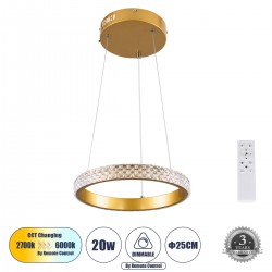 GLOBOSTAR® DIAMOND 61127 Μοντέρνο Κρεμαστό Φωτιστικό Οροφής LED 20W 2356lm 360° AC 220-240V IP20 Ρυθμιζόμενο Λευκό CCT με Χειριστήριο από 2700K έως 6000K Dimmable - Lumileds SMD Chip - Χρυσό Βούρτσας - Μ25 x Π25 x Υ3cm - 3 Χρόνια Εγγύηση GLOBOSTAR® DIAMOND 61127 Μοντέρνο Κρεμαστό Φωτιστικό Οροφής LED 20W 2356lm 360° AC 220-240V IP20 Ρυθμιζόμενο Λευκό CCT με Χειριστήριο από 2700K έως 6000K Dimmable - Lumileds SMD Chip - Χρυσό Βούρτσας - Μ25 x Π25 x Υ3cm - 3 Χρόνια Εγγύηση