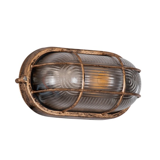 GLOBOSTAR® BOATLIGHT 61584 Vintage Φωτιστικό Καραβοχελώνα Τοίχου & Οροφής με Ντουί 1 x E27 AC 220-240V Αδιάβροχο IP65 - Χάλκινο Εφέ Σκουριάς Ματ - Μ21 x Π10.4 x Υ9cm
