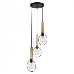 GLOBOSTAR® OLVERO 00773 Μοντέρνο Κρεμαστό Φωτιστικό Οροφής με Ντουί 3 x E27 AC 220-240V IP20 - Μαύρο & Χρυσό - Μ30 x Π30 x Y130cm