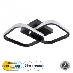 GLOBOSTAR® NORA 61061 Μοντέρνο Φωτιστικό Οροφής LED 22W 2640lm 300° AC 220-240V IP20 Ρυθμιζόμενο Λευκό CCT με On/Off 2700K/4500K/6000K - Lumileds SMD Chip - Μαύρο Ματ - Μ40 x Π24 x Υ7cm - 3 Χρόνια Εγγύηση