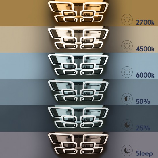 GLOBOSTAR® ROYAL-S 61326 Μοντέρνο Φωτιστικό Οροφής LED 135W 16200lm 360° AC 220-240V IP20 Ρυθμιζόμενο Λευκό CCT με Χειριστήριο από 2700K έως 6000K Dimmable - Lumileds SMD Chip - Ασημί Νίκελ - Μ58.5 x Π58.5 x Υ12cm - 3 Χρόνια Εγγύηση